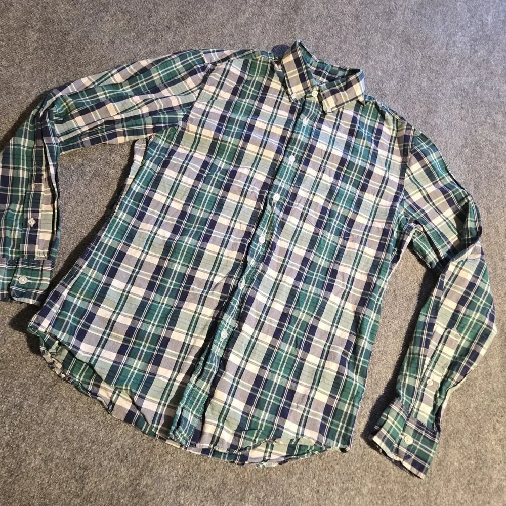 J Crew Mercantile Shirt Mens Medium Green Plaid Button Down Long Sleeve